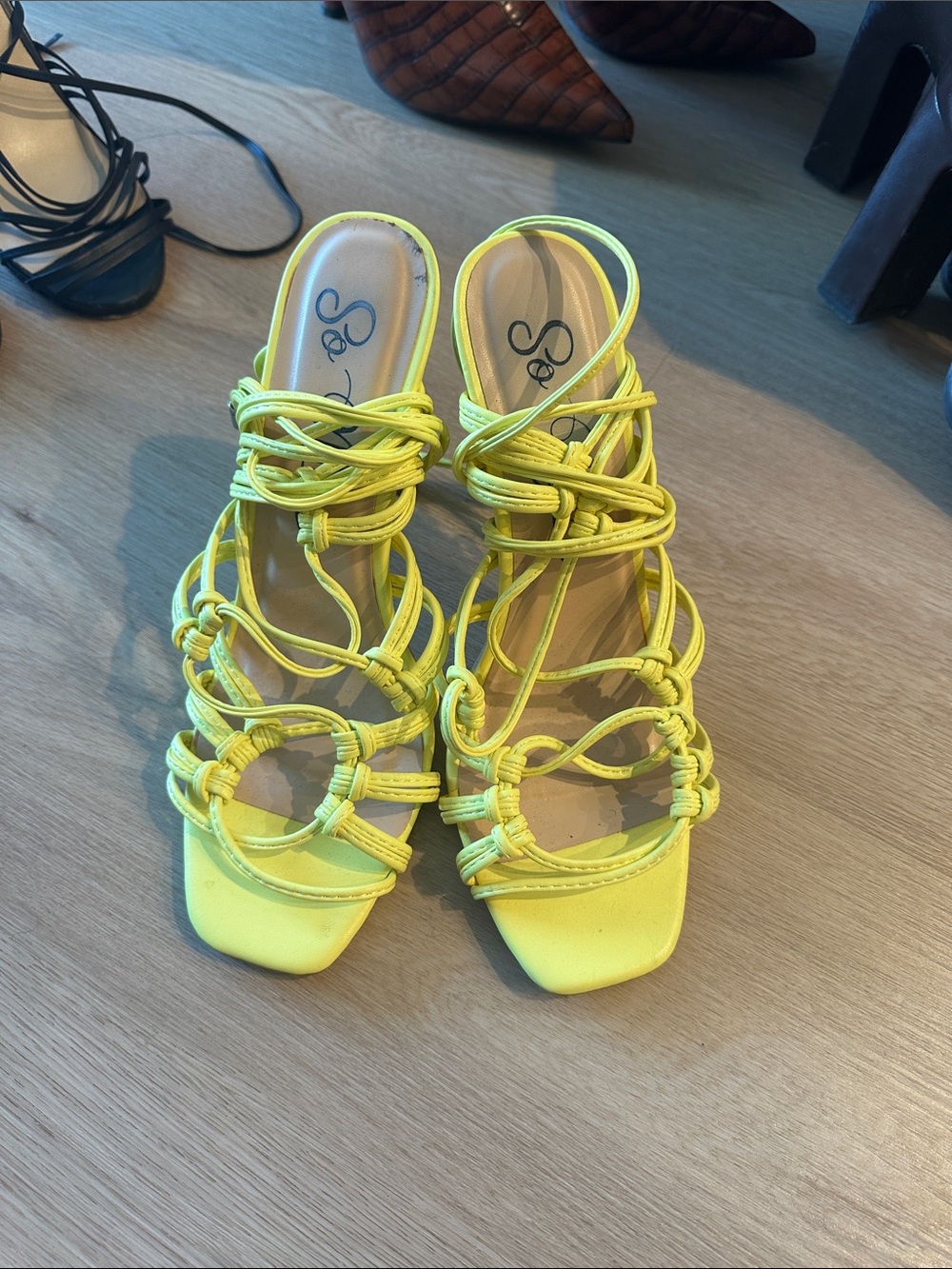 So Me Neon Yellow Lace-Up Strappy Heels